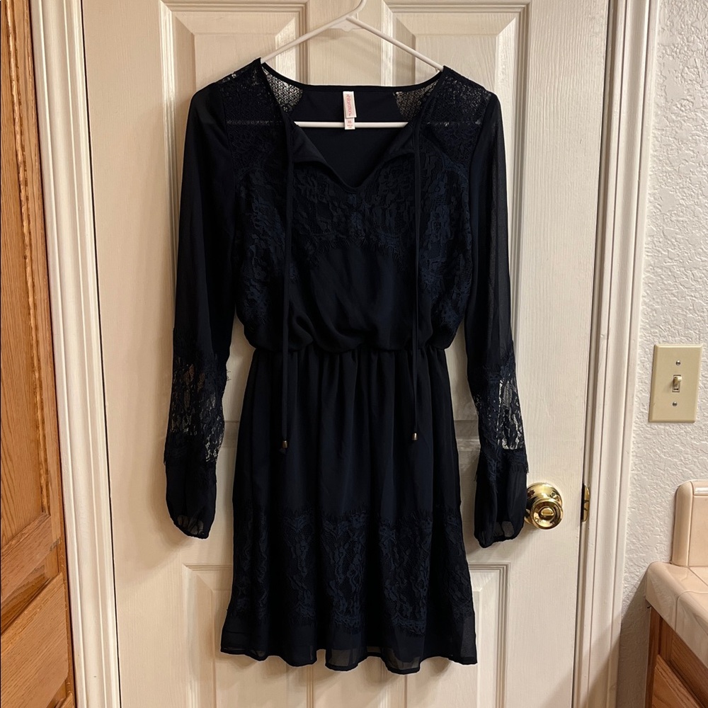 Xhilaration Navy Long Sleeve Lace Dress